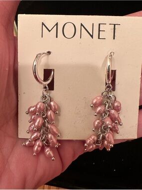 Monet Pink Pearl Cluster Dangle Earrings
